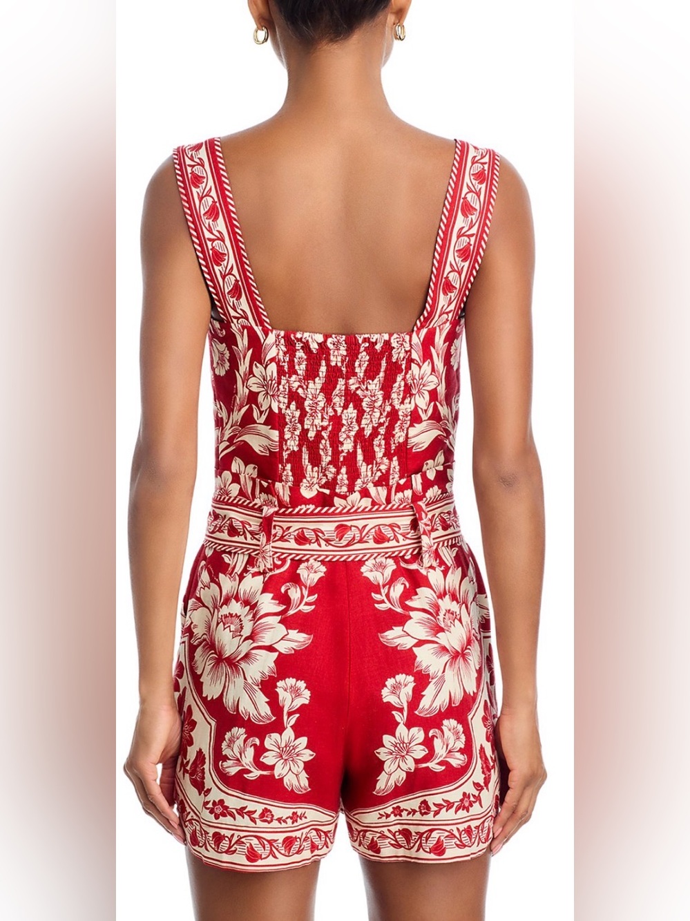 FARM Rio Red and Cream Floral Print Romper with Waist Tie - Picture 3 of 10